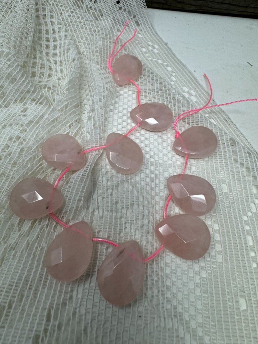 Rose Quartz Briolette Teardrop Beads Strand Faceted Gemstone Teardrops Jewelry M